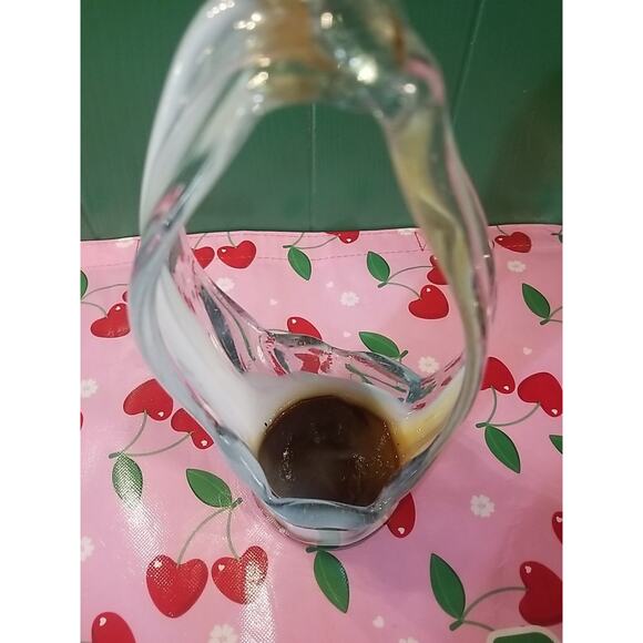 Vintage 1960s MCM Hand Blown Swirl Glass Murano Stretch Basket Vase Centerpiece - Picture 4 of 6